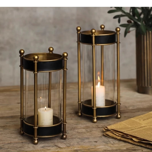 Vintage Eisen-Windlicht mit Glaseinsatz – Metall Kerzenhalter
