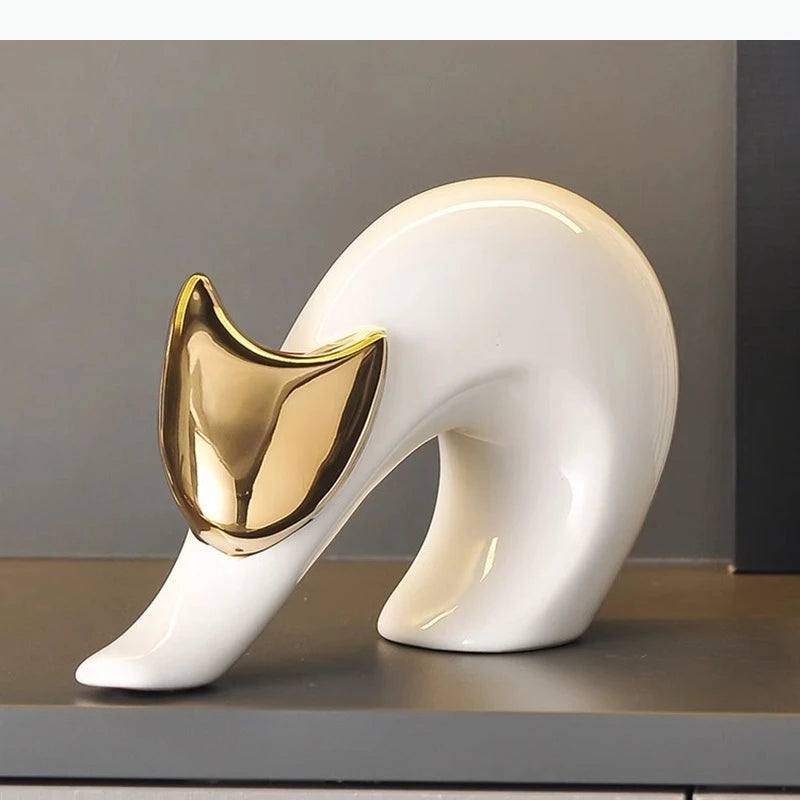 Abstrakte Keramik-Kätzchen Statue – Weißes Ästhetisches Dekor - Apoletta