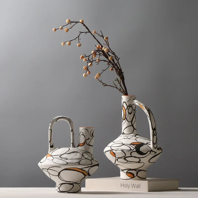 Handbemalte Keramikvase – Kreatives Ornament für Wohnzimmer & Flur