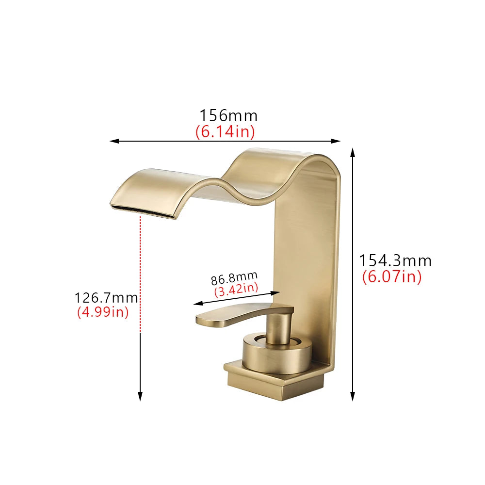 Wasserfall-Waschtischarmatur in Gebürstetem Gold - Apoletta