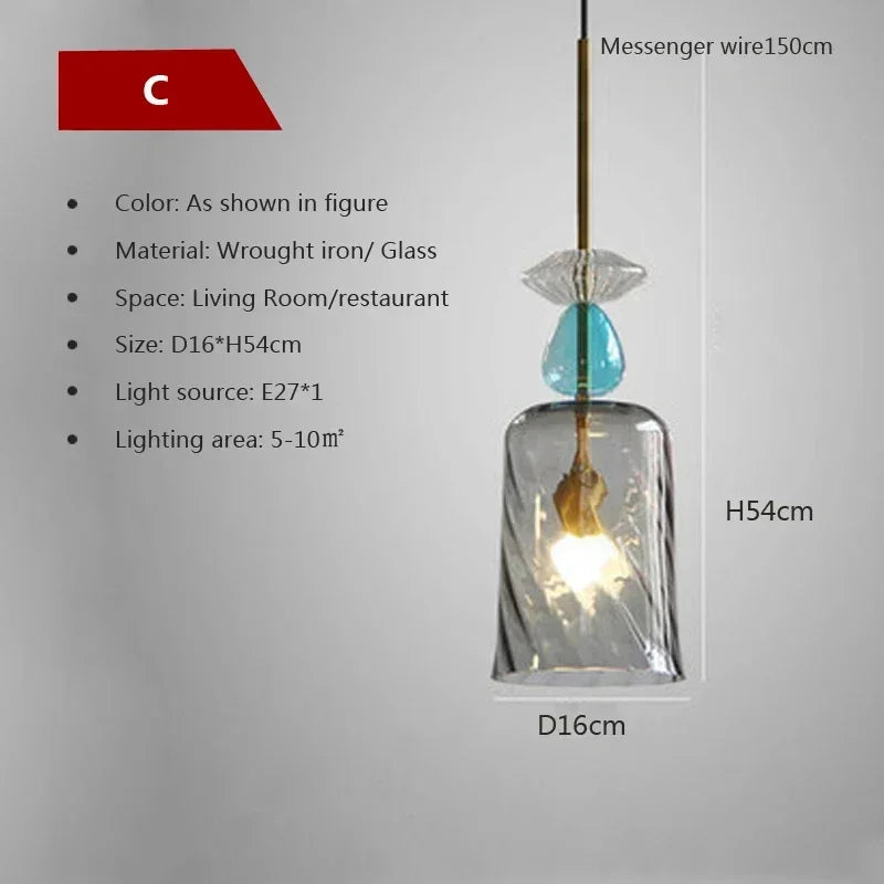 Moderne LED Glas-Pendelleuchte in Süßigkeiten-Farben - Apoletta