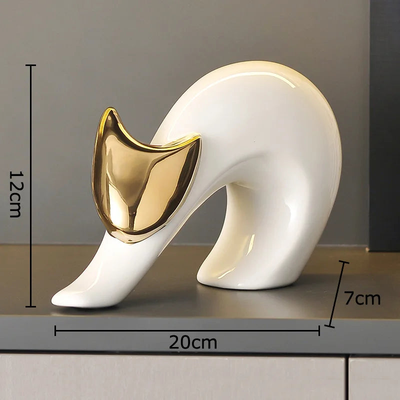 Abstrakte Keramik-Kätzchen Statue – Weißes Ästhetisches Dekor - Apoletta