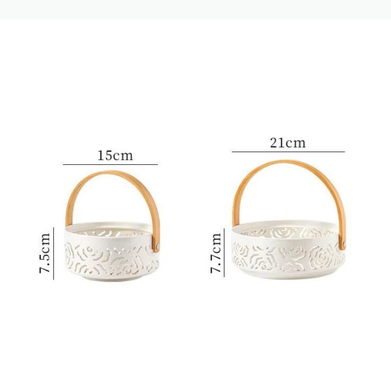 Keramik Korb-Tablett mit Griff – Hohle Obst- & Snackschale