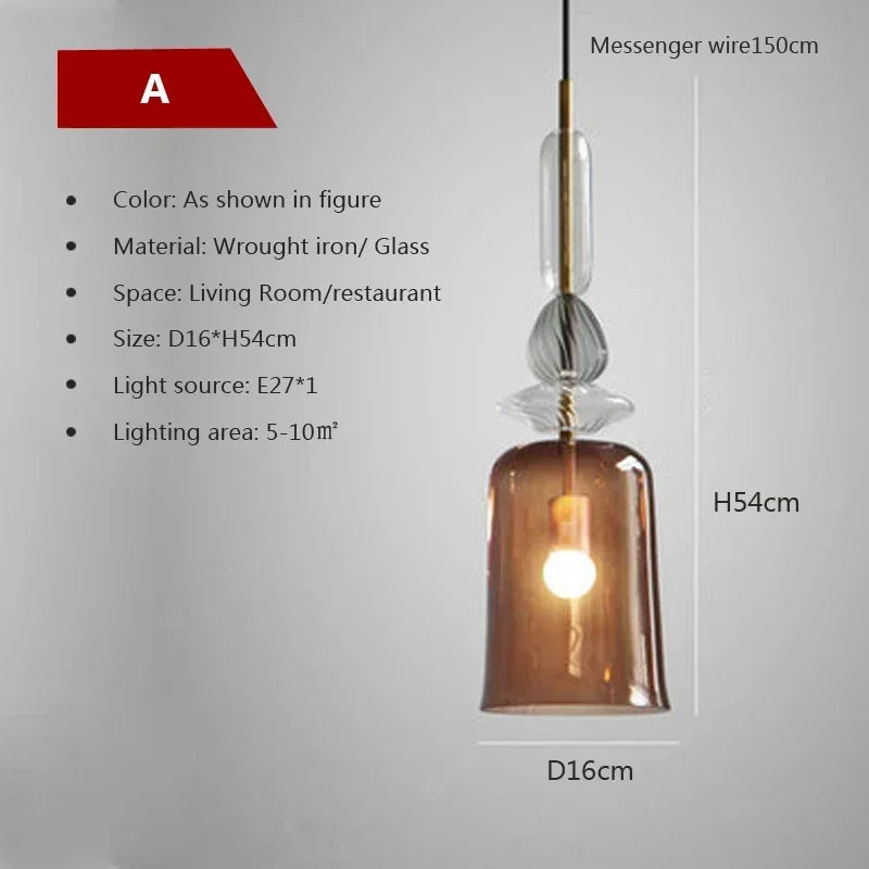 Moderne LED Glas-Pendelleuchte in Süßigkeiten-Farben - Apoletta