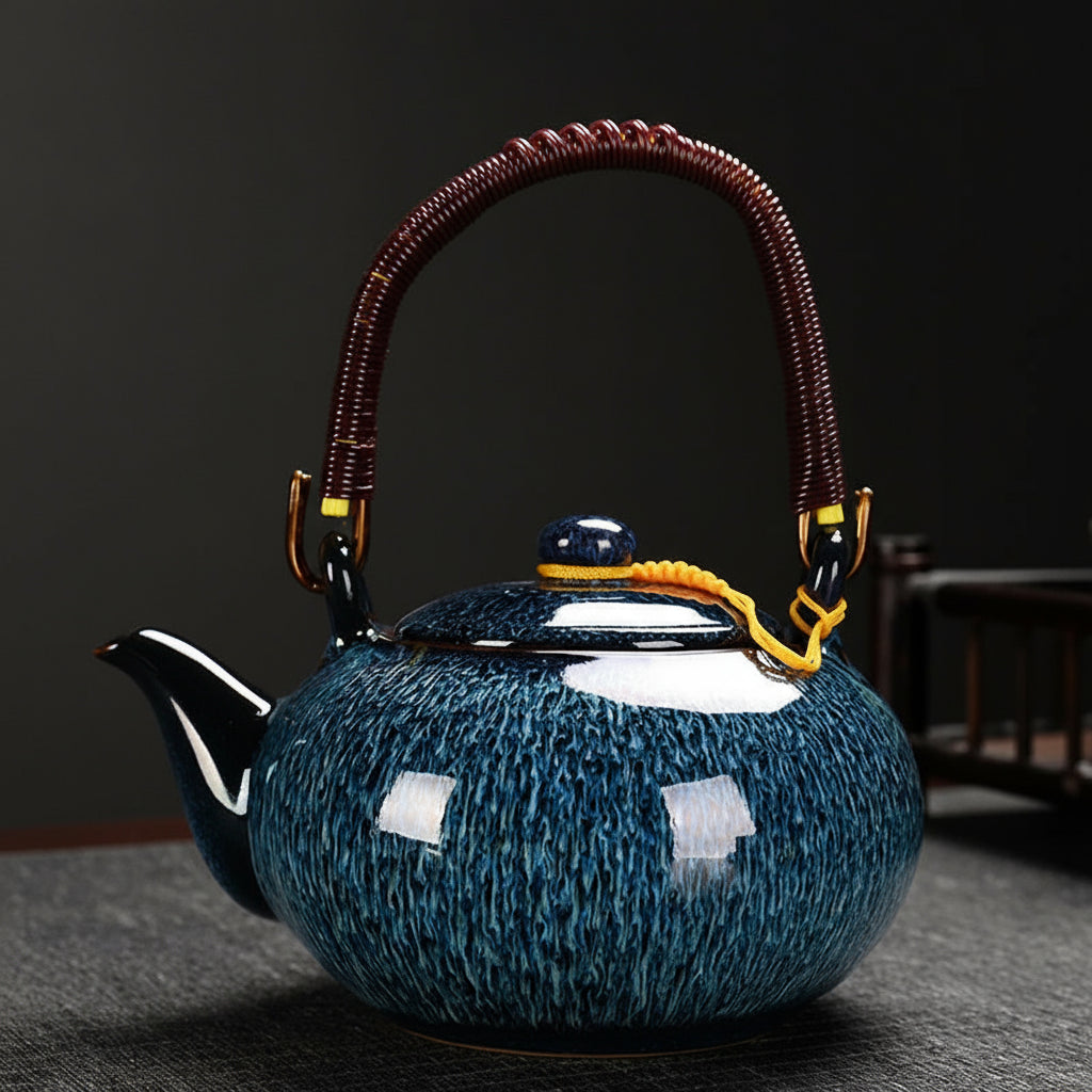 Große Tianmu-Glasur Teekanne (750ml) mit Hebebügel - Apoletta