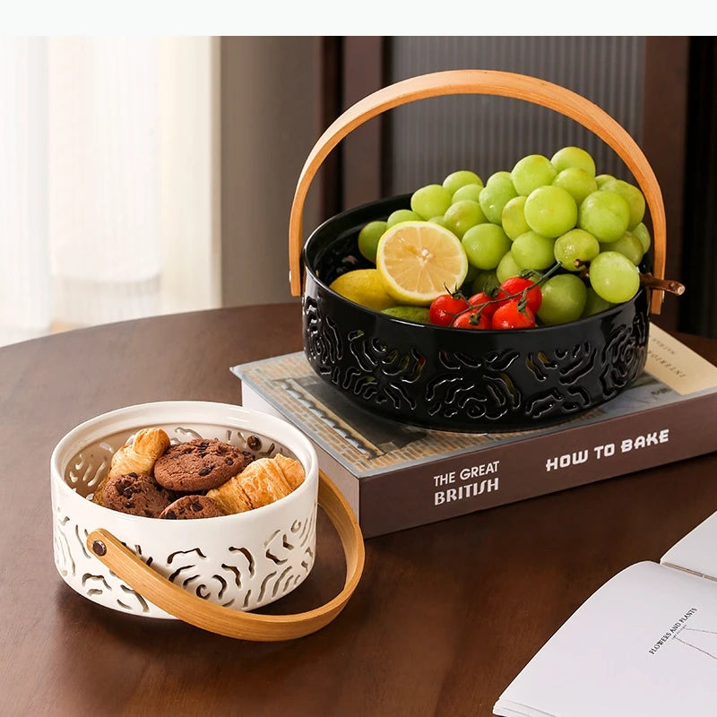 Keramik Korb-Tablett mit Griff – Hohle Obst- & Snackschale