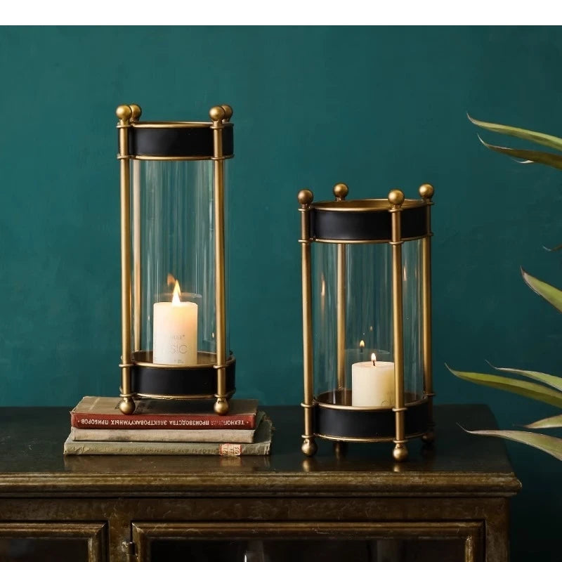 Vintage Eisen-Windlicht mit Glaseinsatz – Metall Kerzenhalter