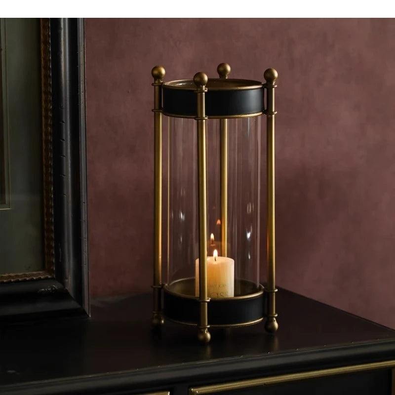 Vintage Eisen-Windlicht mit Glaseinsatz – Metall Kerzenhalter