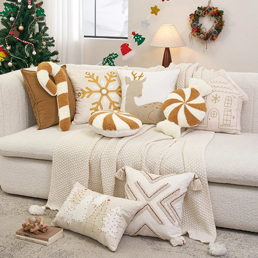 Goldener Weihnachts-Kissenbezug mit Elch-Stickerei (Luxus-Deko) - Apoletta