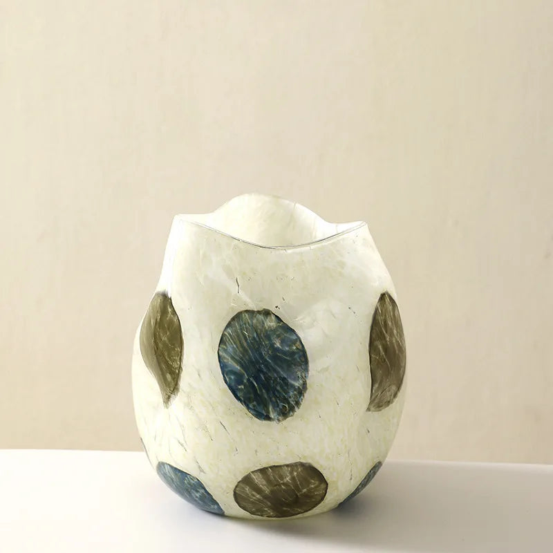 Handgefertigte Glasvase Blau-Grün Gepunktet - Apoletta