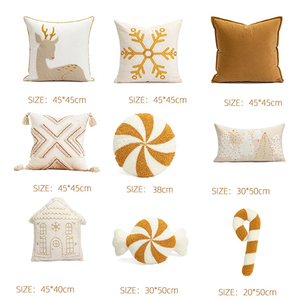 Goldener Weihnachts-Kissenbezug mit Elch-Stickerei (Luxus-Deko) - Apoletta