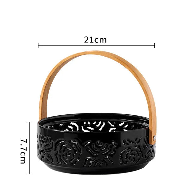 Keramik Korb-Tablett mit Griff – Hohle Obst- & Snackschale