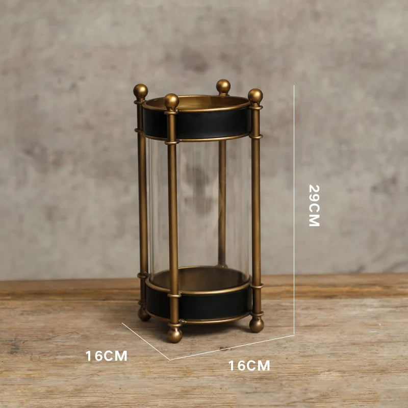 Vintage Eisen-Windlicht mit Glaseinsatz – Metall Kerzenhalter