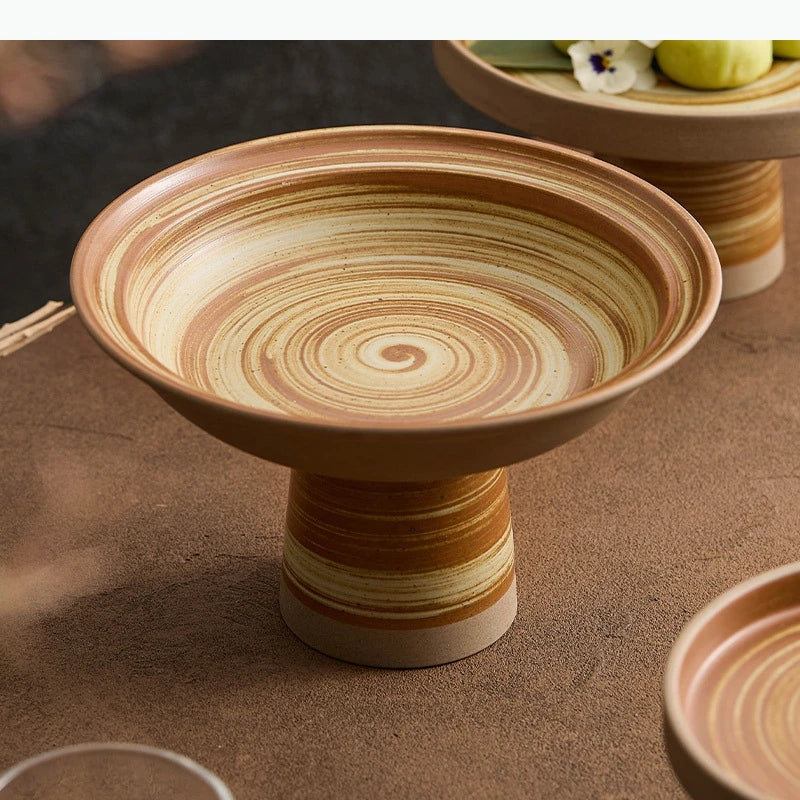 Retro Keramik Teller (Grob) auf hohem Fuß