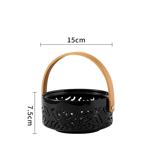 Keramik Korb-Tablett mit Griff – Hohle Obst- & Snackschale