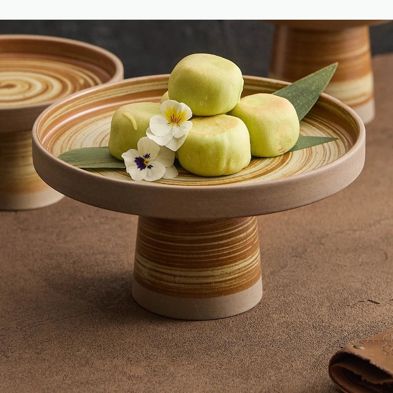 Retro Keramik Teller (Grob) auf hohem Fuß