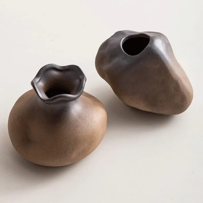 Rustikale Keramikvase in Stein-Optik