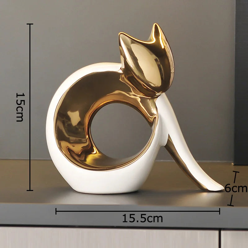 Abstrakte Keramik-Kätzchen Statue – Weißes Ästhetisches Dekor - Apoletta
