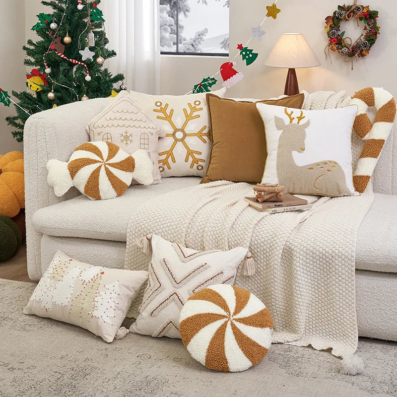 Goldener Weihnachts-Kissenbezug mit Elch-Stickerei (Luxus-Deko) - Apoletta