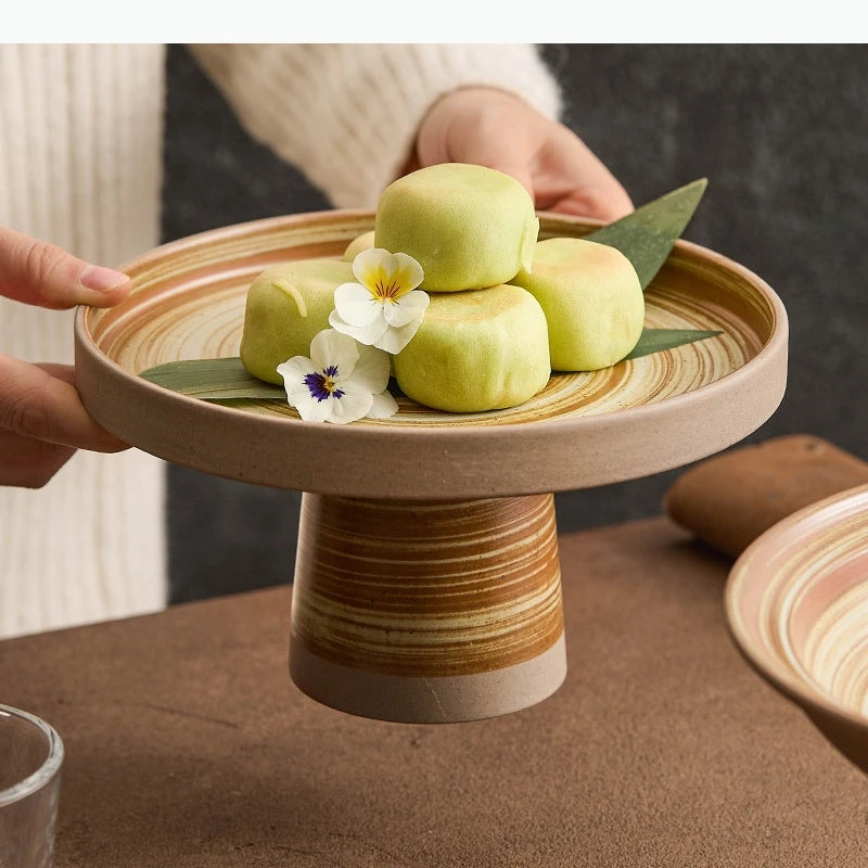 Retro Keramik Teller (Grob) auf hohem Fuß