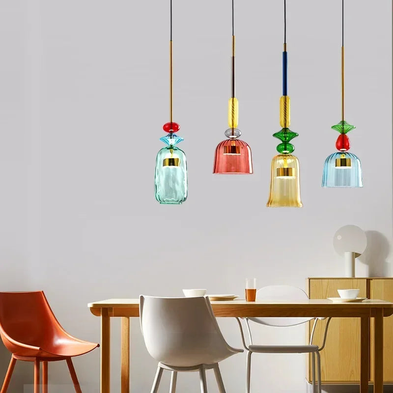 Moderne LED Glas-Pendelleuchte in Süßigkeiten-Farben - Apoletta