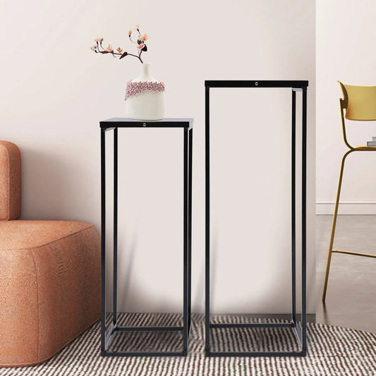 2er - Set Schwarzer Metall - Pflanzenständer – Elegantes Quadratisches Regal für Drinnen & Draußen - ApolettaApoletta