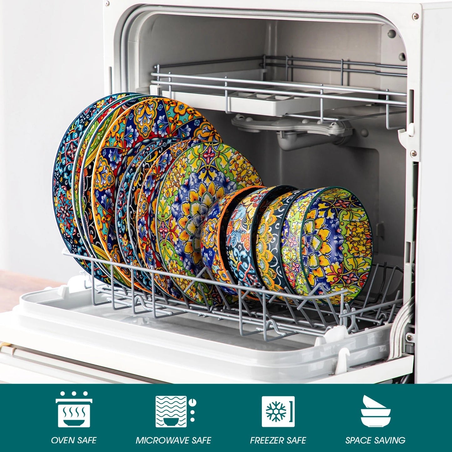 Keramikteller - Set: 12 - teilig mit beidseitigem Boho - Design für 4 Personen - ApolettaApoletta