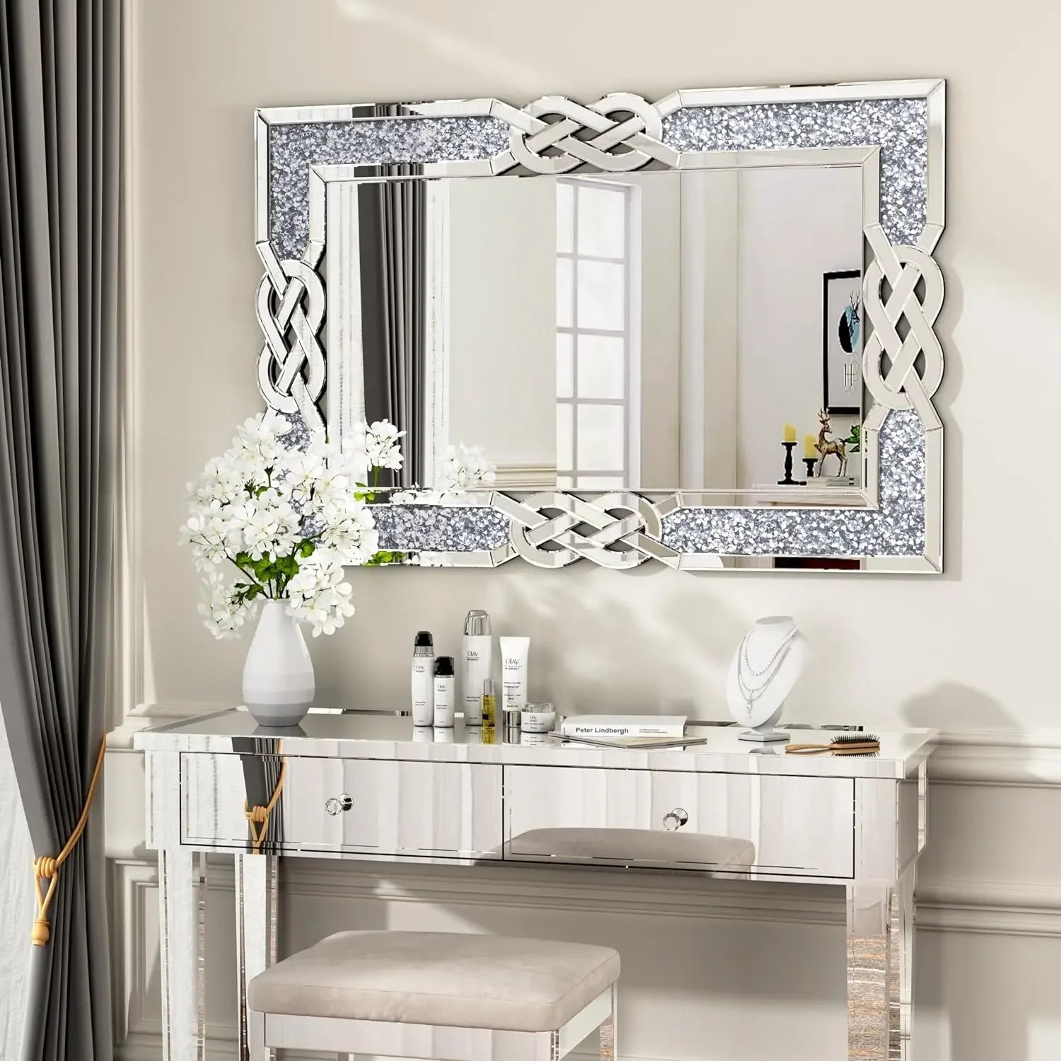 Kristall - Crush - Diamantspiegel – Luxuriöser Wandspiegel in Silber (90 - 120 cm) - ApolettaApoletta
