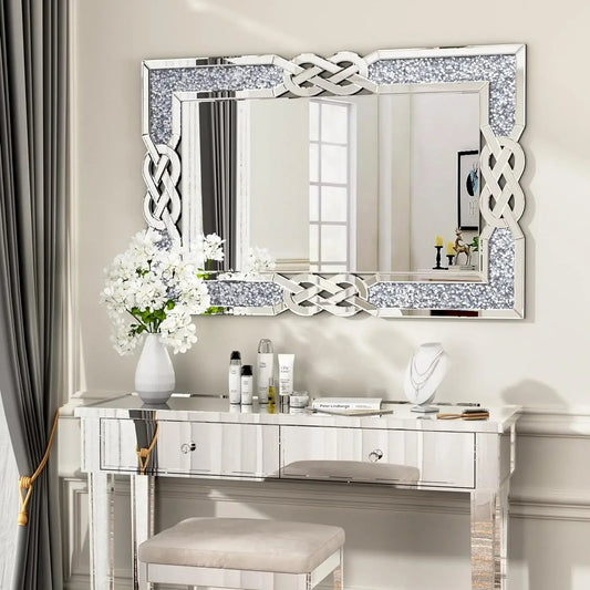 Kristall - Crush - Diamantspiegel – Luxuriöser Wandspiegel in Silber (90 - 120 cm) - ApolettaApoletta