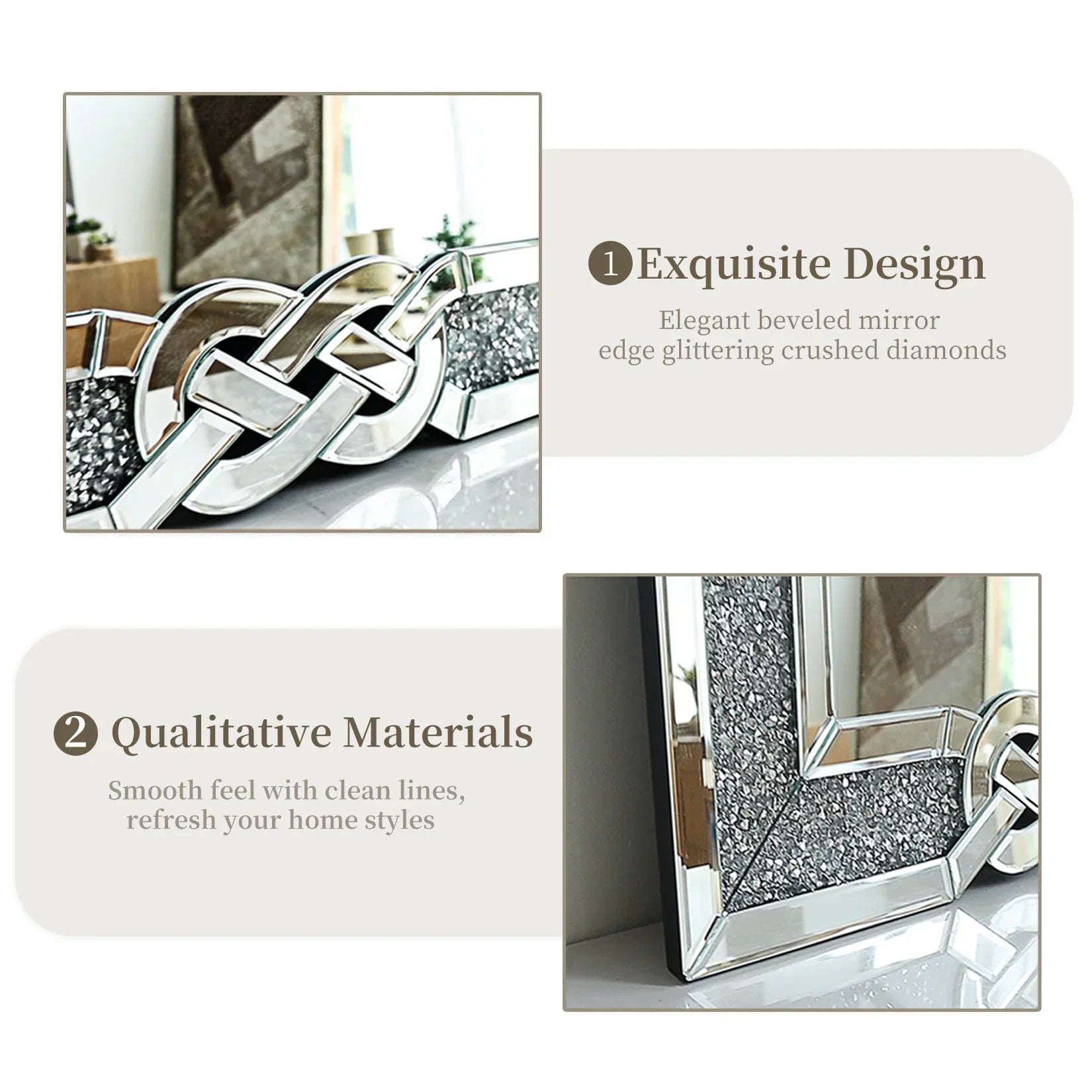 Kristall - Crush - Diamantspiegel – Luxuriöser Wandspiegel in Silber (90 - 120 cm) - ApolettaApoletta