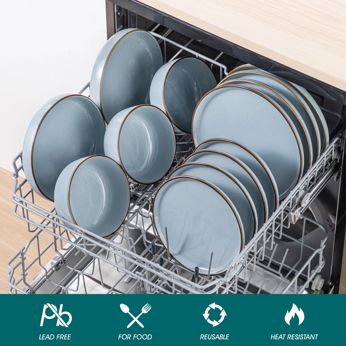 Keramik - Geschirr - Set: 16 - teilig aus ofenfestem Steinzeug für 4 Personen - ApolettaApoletta