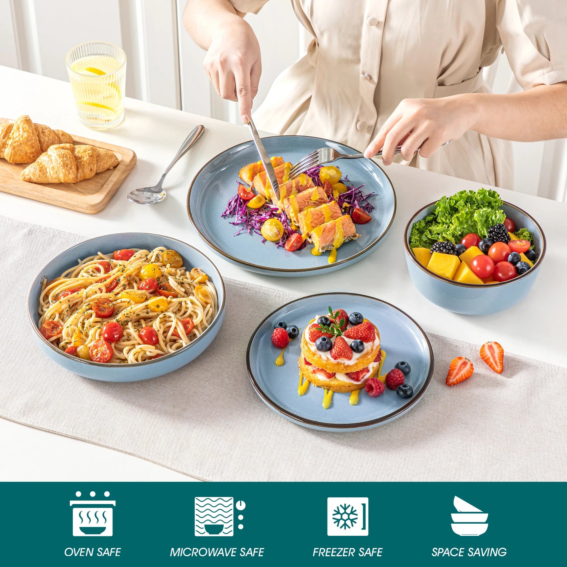 Keramik - Geschirr - Set: 16 - teilig aus ofenfestem Steinzeug für 4 Personen - ApolettaApoletta