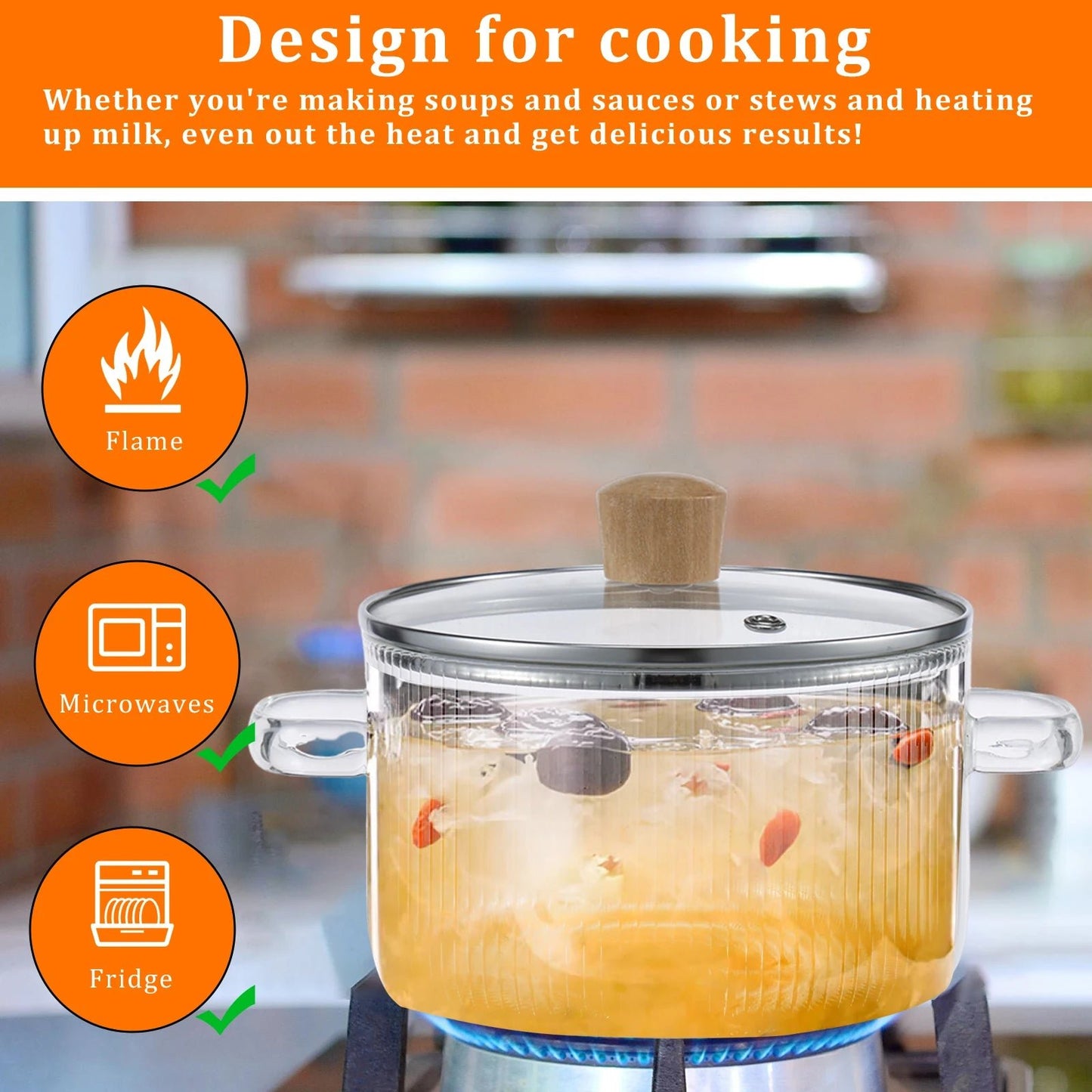 Glas - Kochtopf: 1,6 L, transparent & hitzebeständig mit Doppelgriffen - ApolettaApoletta