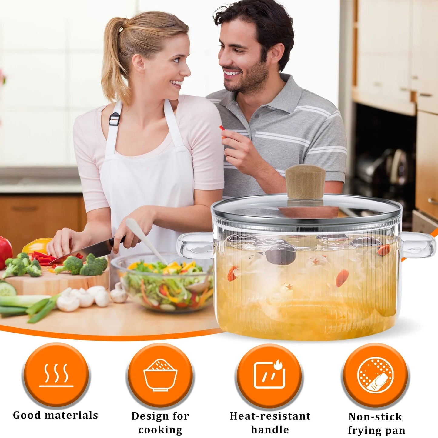 Glas - Kochtopf: 1,6 L, transparent & hitzebeständig mit Doppelgriffen - ApolettaApoletta