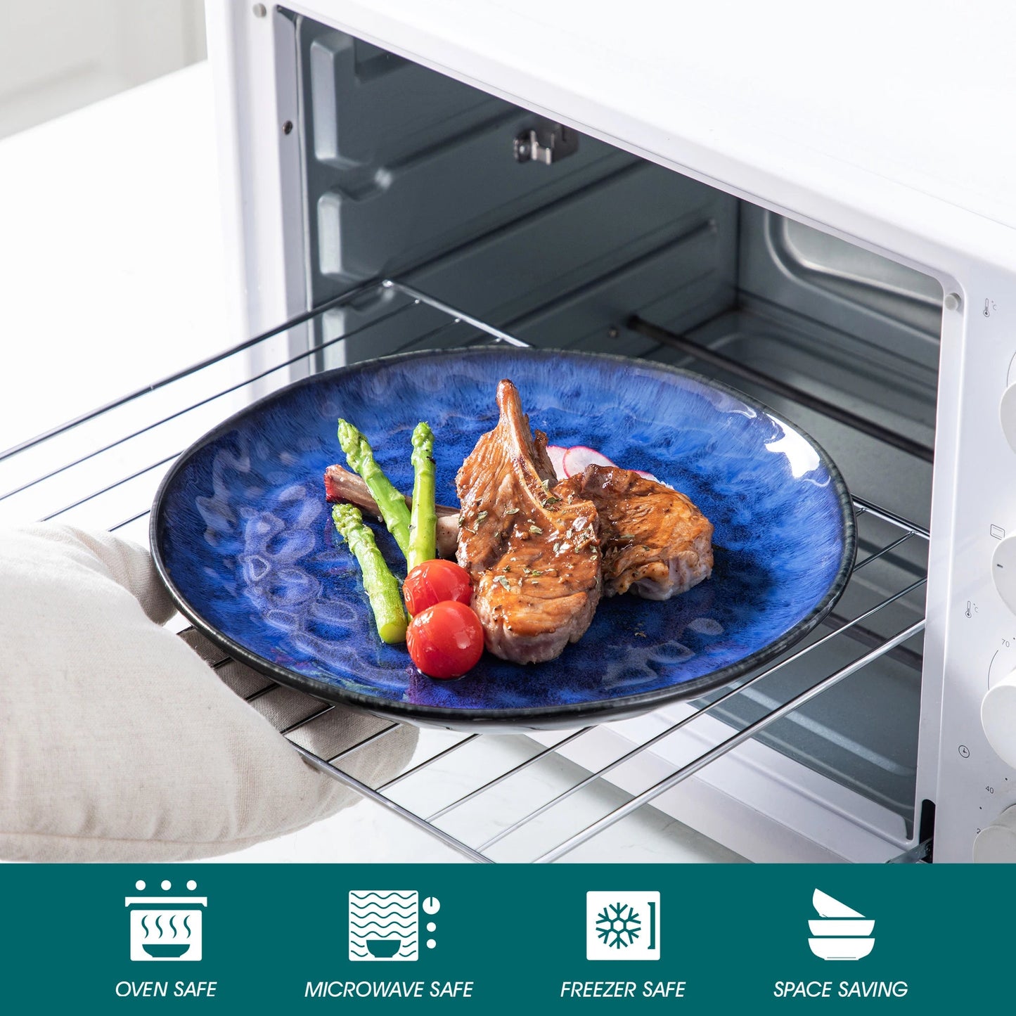 Sternenblaues Geschirrset: 16/32/48 - teilig mit Teller, Dessertteller & Schüsseln - ApolettaApoletta