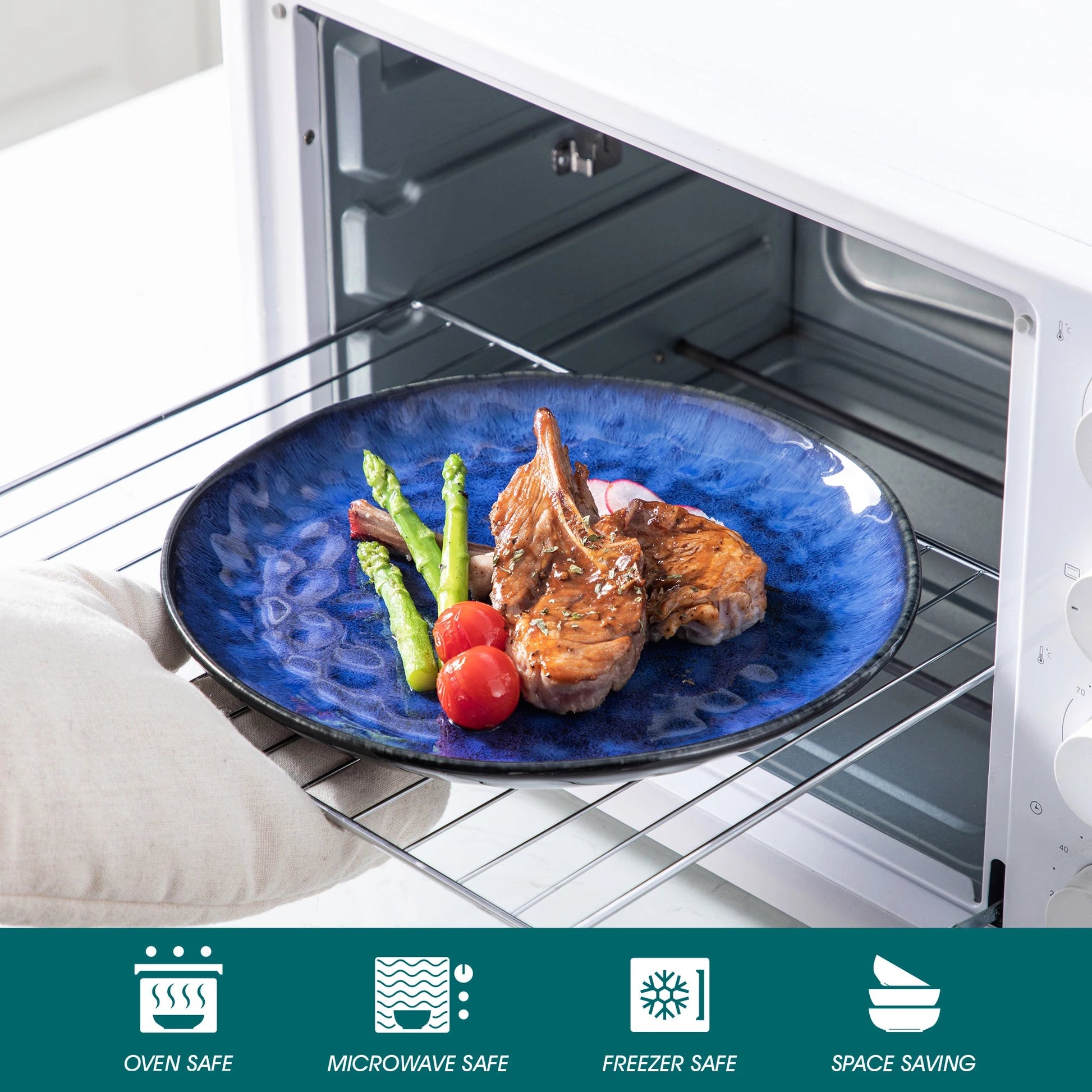 Sternenblaues Geschirrset: 16/32/48 - teilig mit Teller, Dessertteller & Schüsseln - ApolettaApoletta