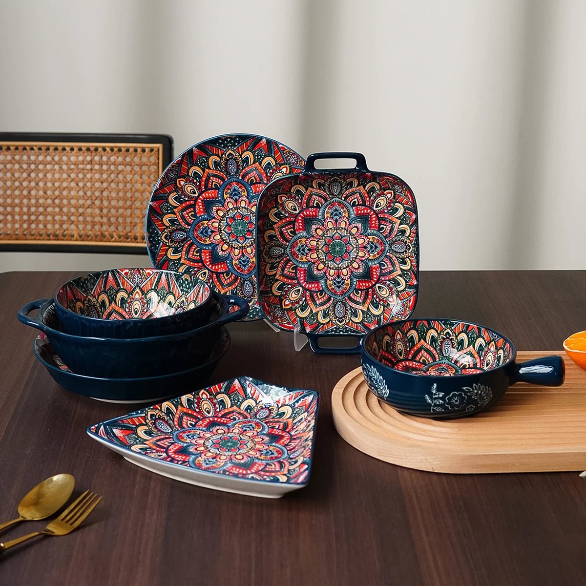 Boho - Keramikgeschirr: Handgefertigtes Set mit einzigartigem Blumenmuster für den täglichen Gebrauch & Outdoor - ApolettaApoletta