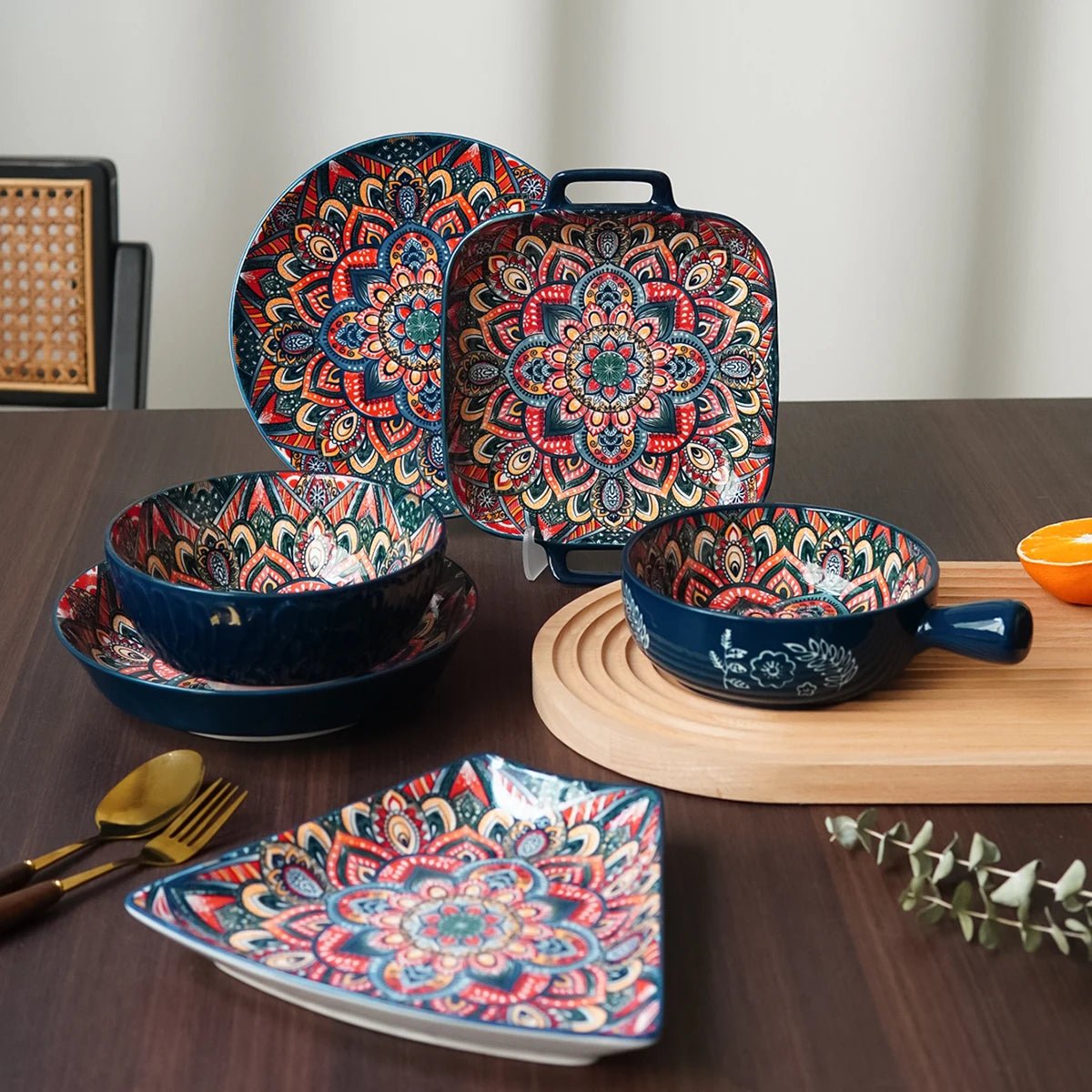 Boho - Keramikgeschirr: Handgefertigtes Set mit einzigartigem Blumenmuster für den täglichen Gebrauch & Outdoor - ApolettaApoletta