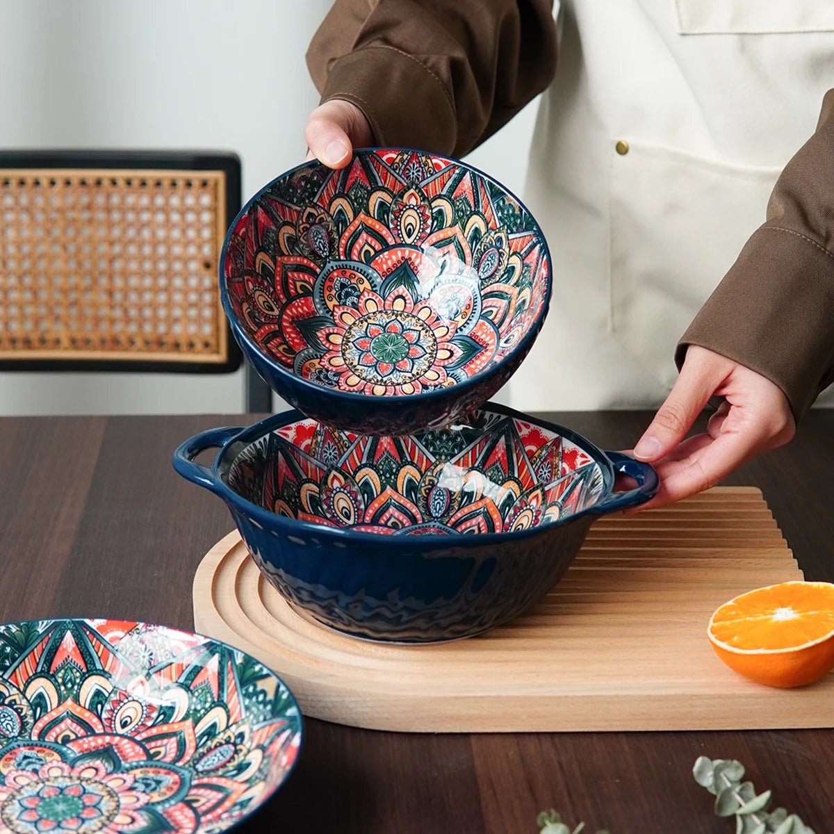 Boho - Keramikgeschirr: Handgefertigtes Set mit einzigartigem Blumenmuster für den täglichen Gebrauch & Outdoor - ApolettaApoletta