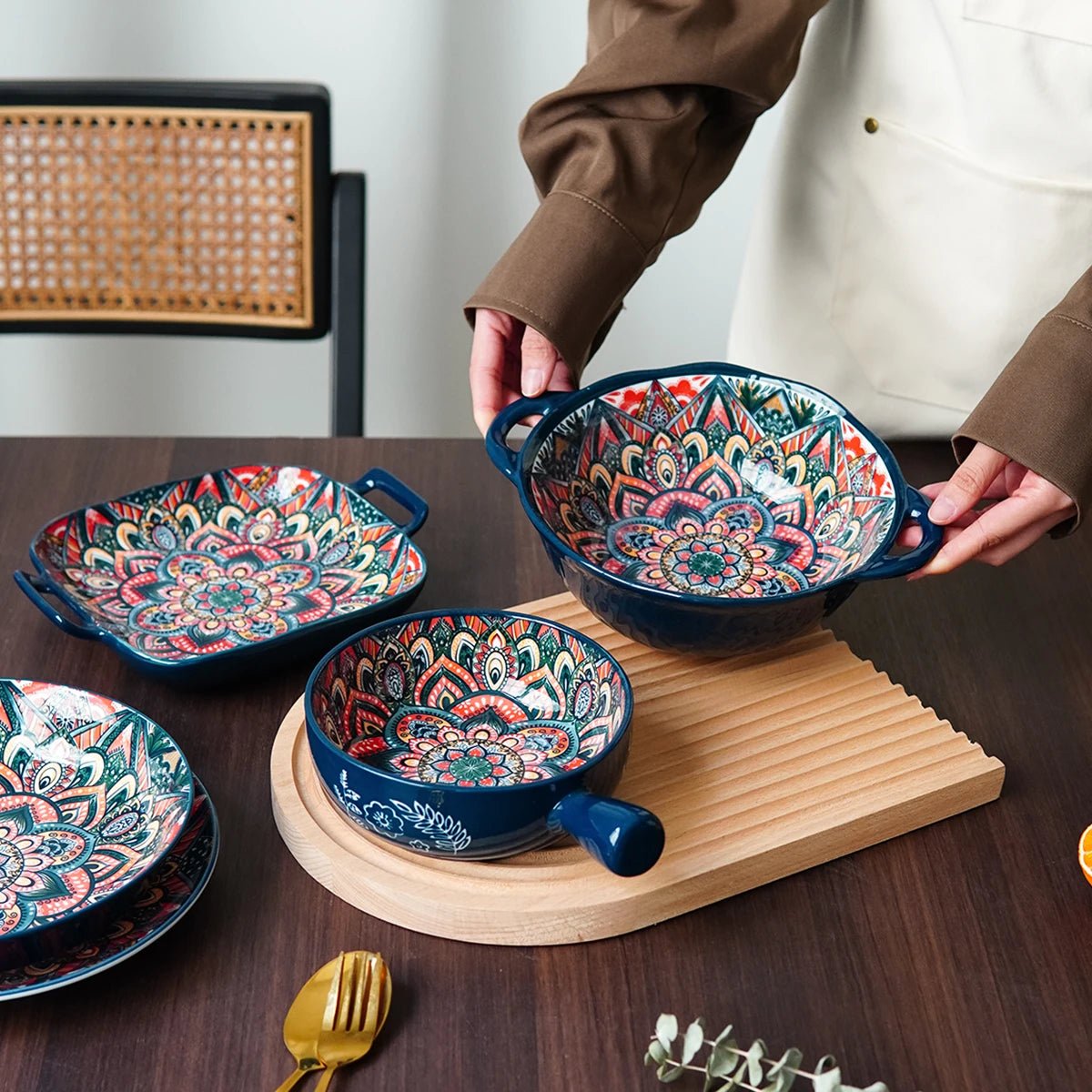 Boho - Keramikgeschirr: Handgefertigtes Set mit einzigartigem Blumenmuster für den täglichen Gebrauch & Outdoor - ApolettaApoletta