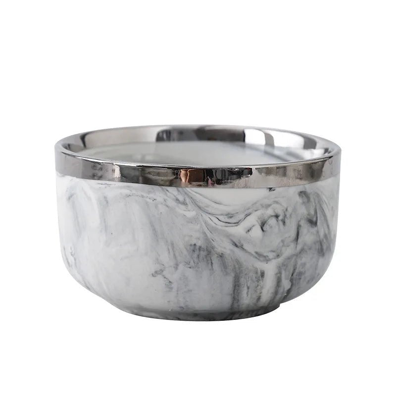 Keramikteller mit Silberrand: Marmor - Design für Steak, Schüsseln & Familien - Dinner - ApolettaApoletta