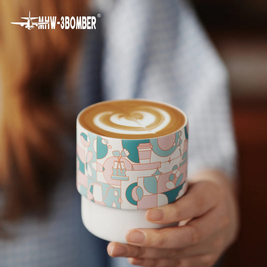 Stapelbare Kaffeetassen (220 ml): Keramik - Set mit Texturmustern für Latte & Cappuccino - ApolettaApoletta