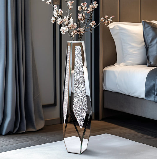 Hohe Bodenvase: Große verspiegelte Vase mit Diamant - Effekt für Heimdekoration - ApolettaApoletta