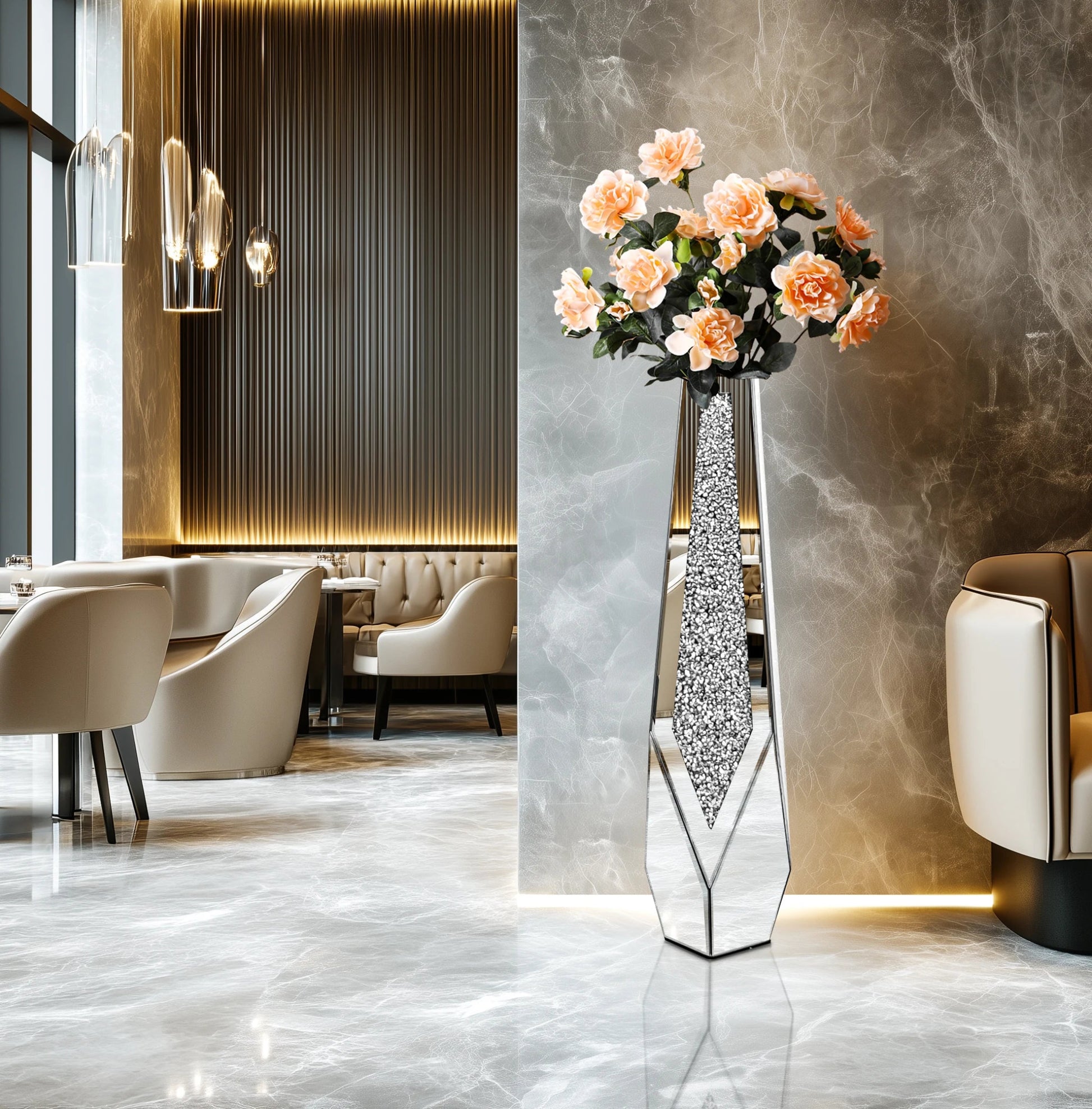 Hohe Bodenvase: Große verspiegelte Vase mit Diamant - Effekt für Heimdekoration - ApolettaApoletta
