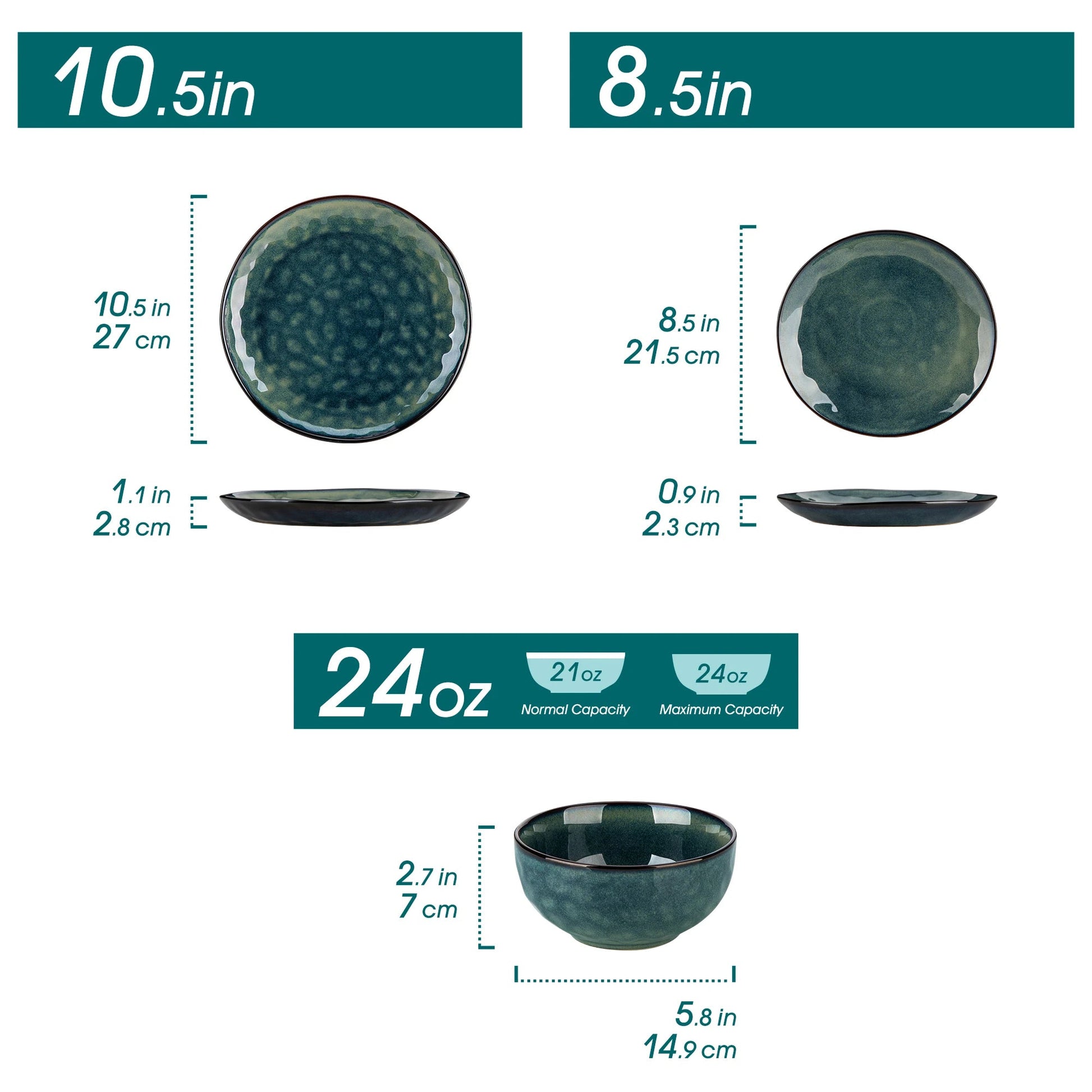 Grünes Keramik - Set: 12/24 - teiliges Geschirr aus Steinzeug für 4 oder 8 Personen - ApolettaApoletta