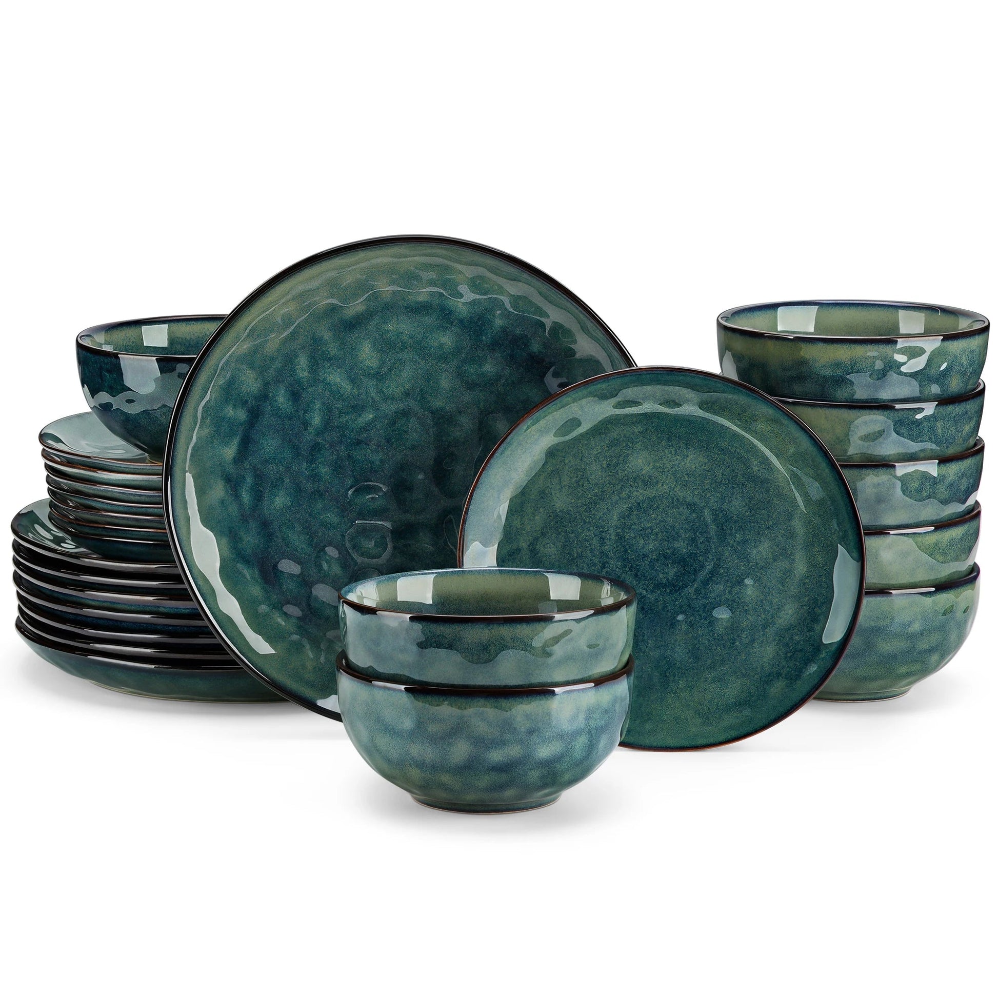 Grünes Keramik - Set: 12/24 - teiliges Geschirr aus Steinzeug für 4 oder 8 Personen - ApolettaApoletta