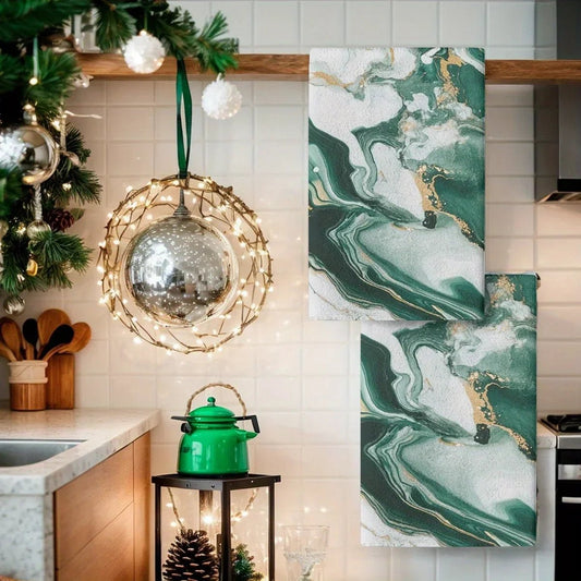 2er - Set Küchentücher: Weich, Saugfähig & elegant mit Marmor - Aquarell - Muster - ApolettaApoletta