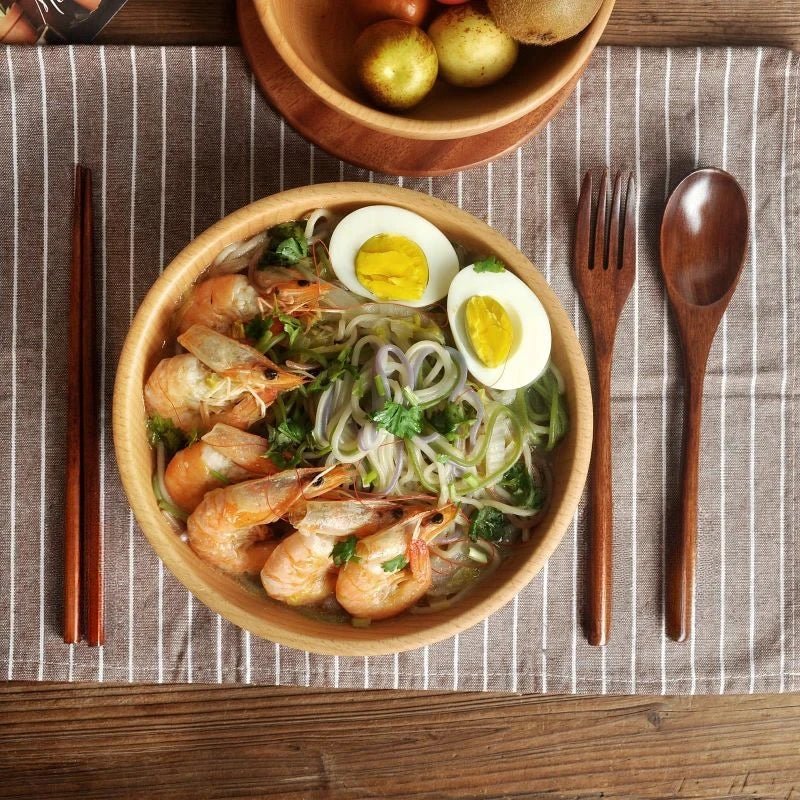 Set aus Holz: Löffel, Gabel & Essstäbchen – Umweltfreundlich & tragbar - ApolettaApoletta