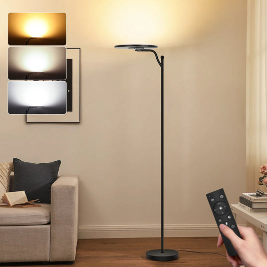 Dimmbare LED - Stehlampe (32W): 183 cm, verstellbares Leselicht & Speicherfunktion in Schwarz - ApolettaApoletta