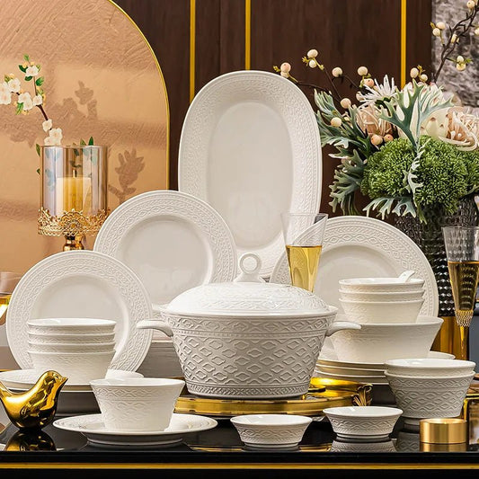 Luxuriöses Keramik - Geschirr - Set: Nordische Relief - Skulptur für Salat, Suppe & Teller - ApolettaApoletta